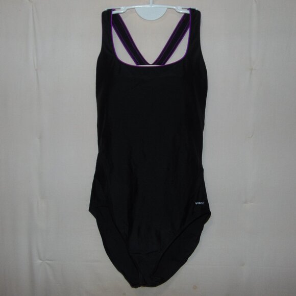 Speedo Black Purple Trim Swimsuit 16 - Picture 1 of 7
